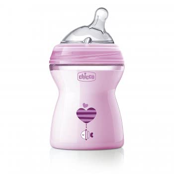 Chicco Natural Feeling Bottle Glass 150Ml, Silicon Nipple Medium Flow, 2M+, Pink A60-80825-11 8058664080762