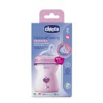 Chicco Natural Feeling Bottle Glass 150Ml, Silicon Nipple Medium Flow, 2M+, Pink A60-80825-11 8058664080762