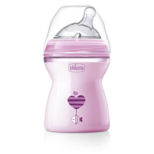 Chicco Μπιμπερό Πλαστικό Natural Feeling 250Ml, Θήλη Σιλικόνης Μέτριας Ροής, 2Μ+, Ροζ A60-80825-11 8058664080762