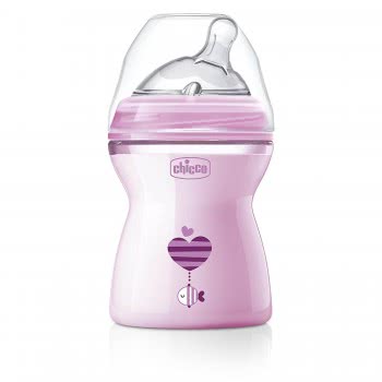 Chicco Natural Feeling Bottle Glass 150Ml, Silicon Nipple Medium Flow, 2M+, Pink A60-80825-11 8058664080762