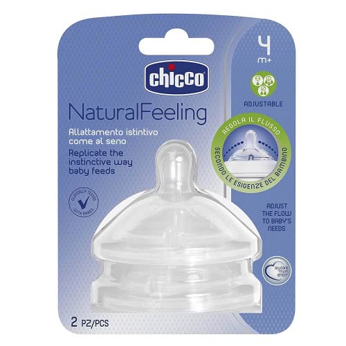 Chicco Silicon Nipple Natural Feeling, Adjustable Flow, 4M+ - 2Pcs B50-81035-20 8058664008247