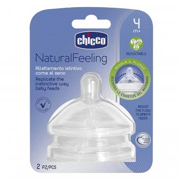 Chicco Silicon Nipple Natural Feeling, Adjustable Flow, 4M+ - 2Pcs B50-81035-20 8058664008247
