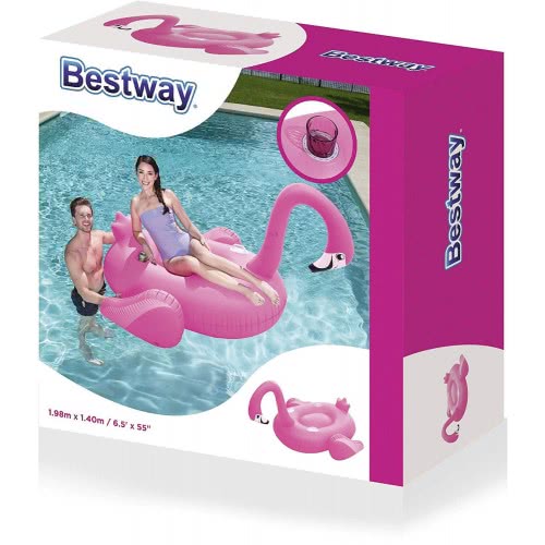 Bestway Pink Inflatable Giant Mega Supersized Flamingo Rider Swimming Lounge Float Pool Toy 41108 6942138939125