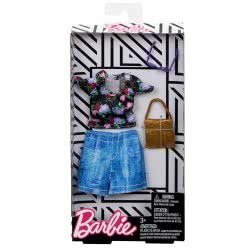 Mattel Barbie Fashion Βραδινά Σύνολα, Μαύρη Μπλούζα Με Λουλούδια Και Τζιν Φούστα FND47 / FLP79 887961588583