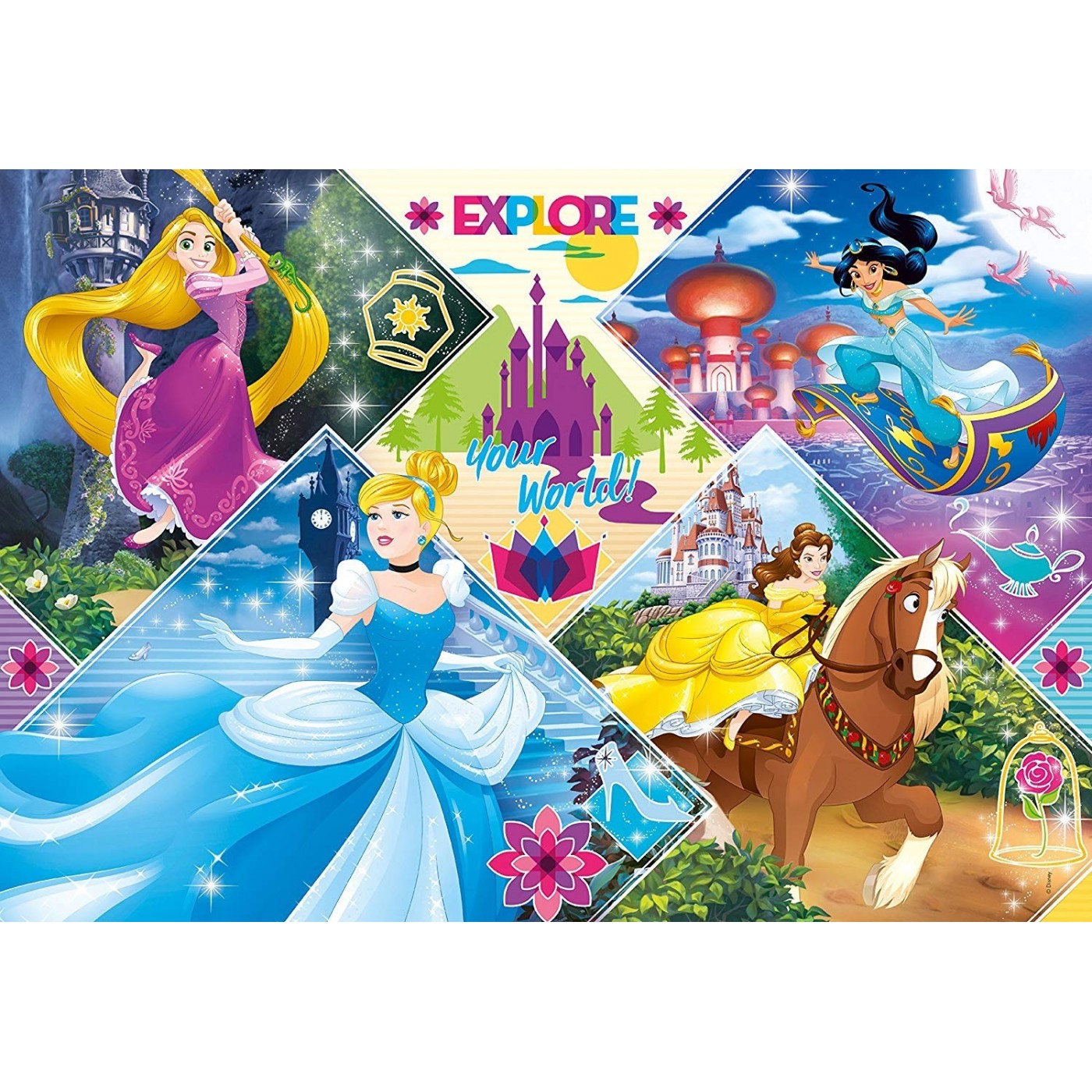 Clementoni Super Color Puzzle Disney Princess Explore Your World, 104Pc ...