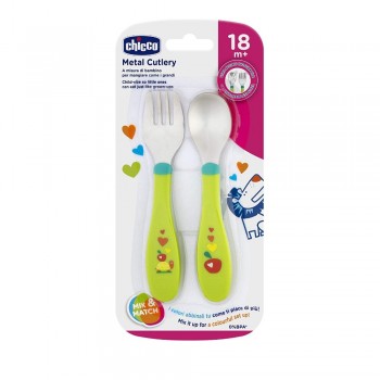Chicco Metal Cutlery Mix And Match Πιρούνι - Κουτάλι 18M - 2 Χρώματα F05-16102-20 8058664086641