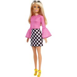 Mattel Barbie Fashionistas 104 Ροζ Μπλούζα, Ασπρόμαυρη Φούστα FBR37 / FXL44 887961694598