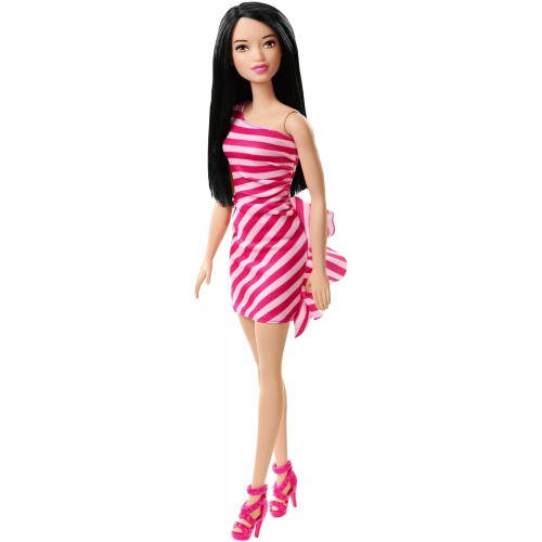 Mattel Barbie Μοντέρνα Φορέματα Με Αξεσουάρ, Ριγέ Άσπρο Και Ροζ Φόρεμα, Μελαχρινή Κούκλα T7580 / FXL70 887961694734