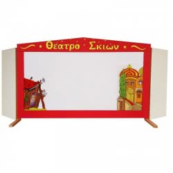 AK TOYS Σκηνή Καραγκιοζη: Ξύλινη Κόκκινη Με Πόρτες Περιέχει Σαράι Και Καλύβα 009 5203249000090