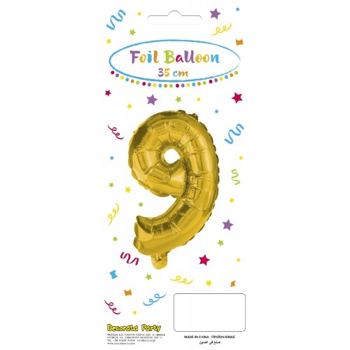 PROCOS Decorata Party Gold Foil No 9 Balloon - Gold 089650 5201184896501