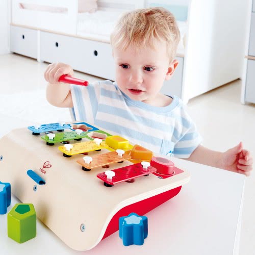 Hape Early Melodies Πιάνο - Ξυλόφωνο Με Γεωμετρικά Σχήματα S Sorter Xylophone E0334 6943478018990