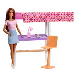 Mattel Barbie Δωμάτιο Με Κούκλα, Κρεβάτι Και Γραφείο - Loft Bed DVX51 / FXG52 887961690743