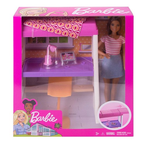 Mattel Barbie Δωμάτιο Με Κούκλα, Κρεβάτι Και Γραφείο - Loft Bed DVX51 / FXG52 887961690743