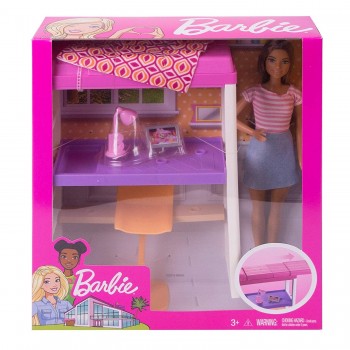 Mattel Barbie Δωμάτιο Με Κούκλα, Κρεβάτι Και Γραφείο - Loft Bed DVX51 / FXG52 887961690743