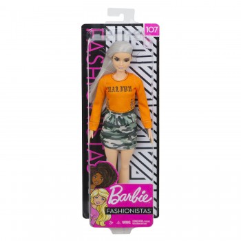 Mattel Barbie Fashionistas 107 Κούκλα Με Πορτοκαλί Μπλούζα Malibu FBR37 / FXL47 887961694543