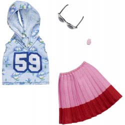 Mattel Barbie Fashion Βραδινά Σύνολα Blue Hoody 59, Pink Skirt And Glasses FND47 / FXJ10 887961692297